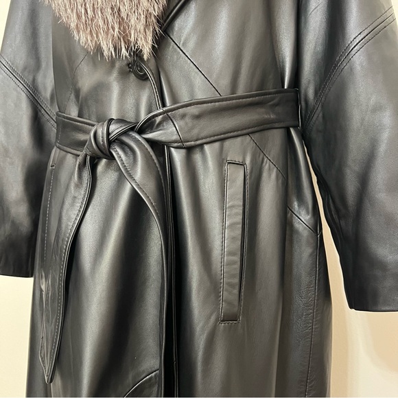 Long Leather Coat w/Sheepskin Collar - Picture 8 of 16